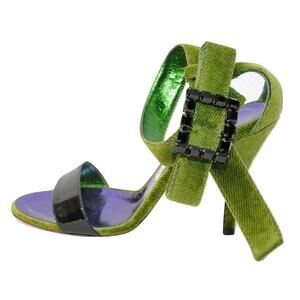 Christian Lacroix Italy Velvet/Patent Leather Ankle Strap Sandal Green 37.5/7.5